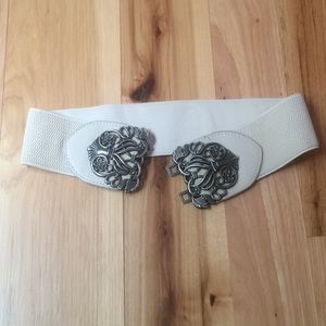 Cream and pewter belt with beautiful buckle detail